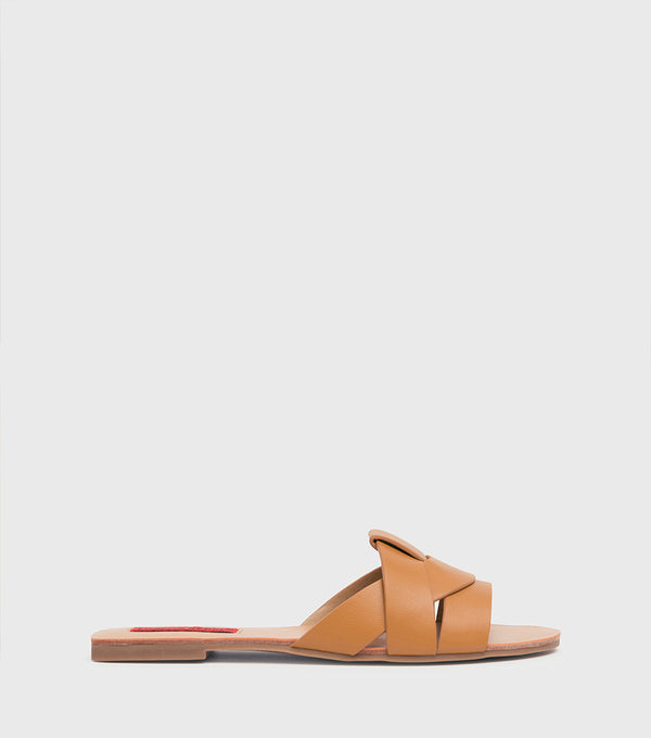 London Rebel Charlotte Tan Slip On Flat Sandal