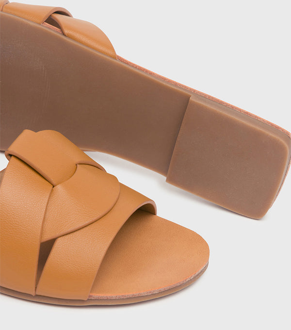 London Rebel Charlotte Tan Slip On Flat Sandal