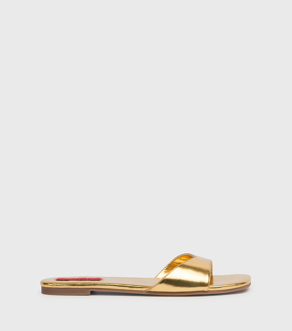 London Rebel Chloe Gold Slip-on Flat Sandal