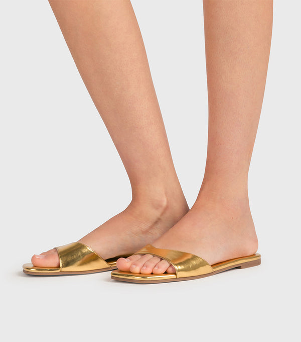 london rebel Chloe Gold Slip-on Flat Sandal