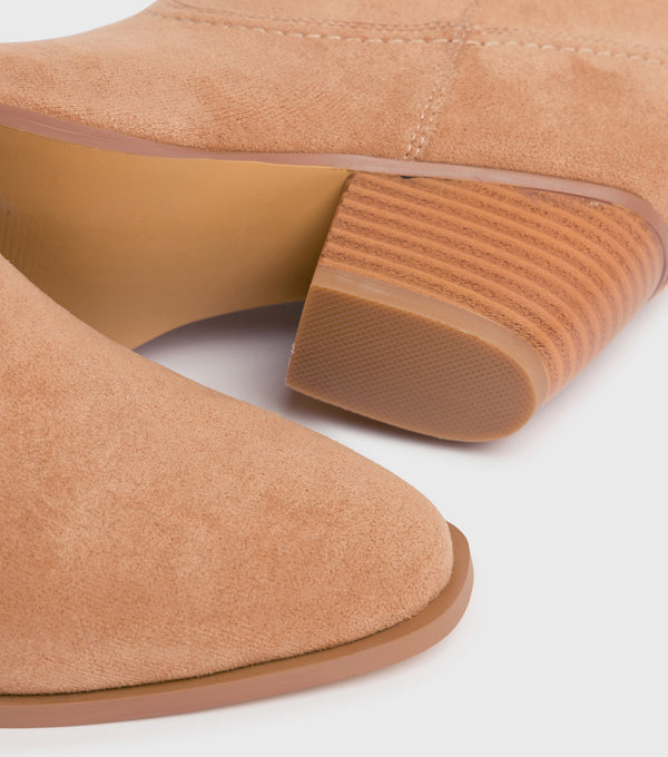 London Rebel Eden Tan Suedette Western Ankle Boots