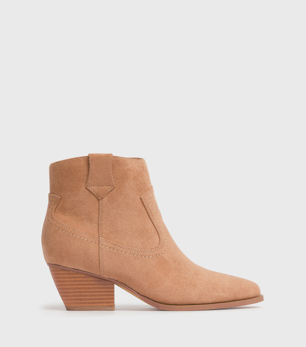 london rebel Eden Tan Suedette Western Ankle Boots