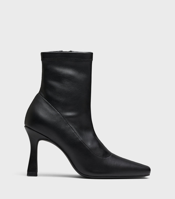 London Rebel Elizabeth Black Heeled Sock Boots