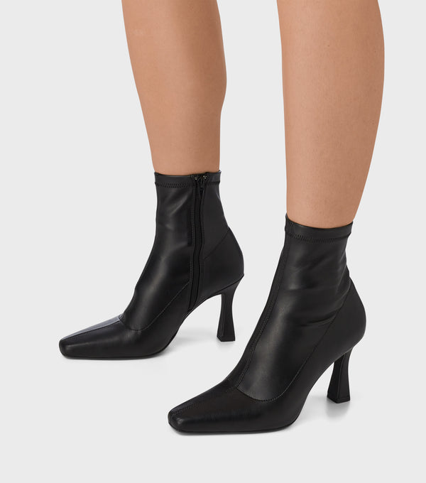 london rebel Elizabeth Black Heeled Sock Boots