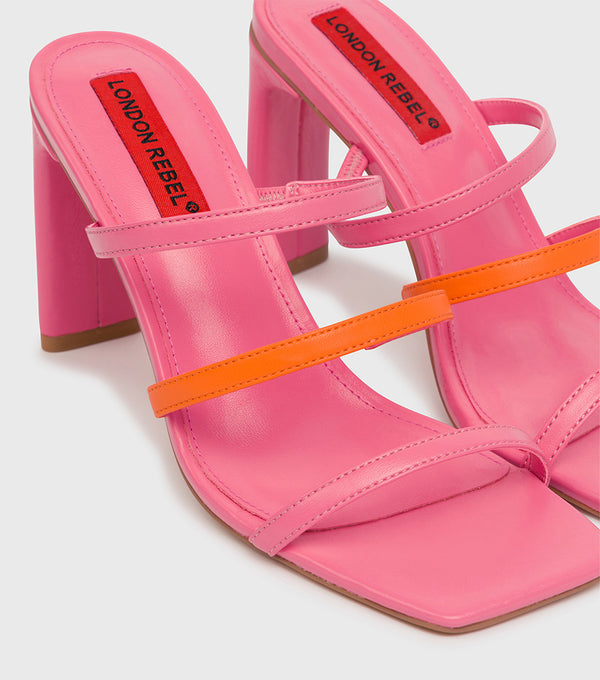 London Rebel Emily Pink Multi Pattern Strap Sandal