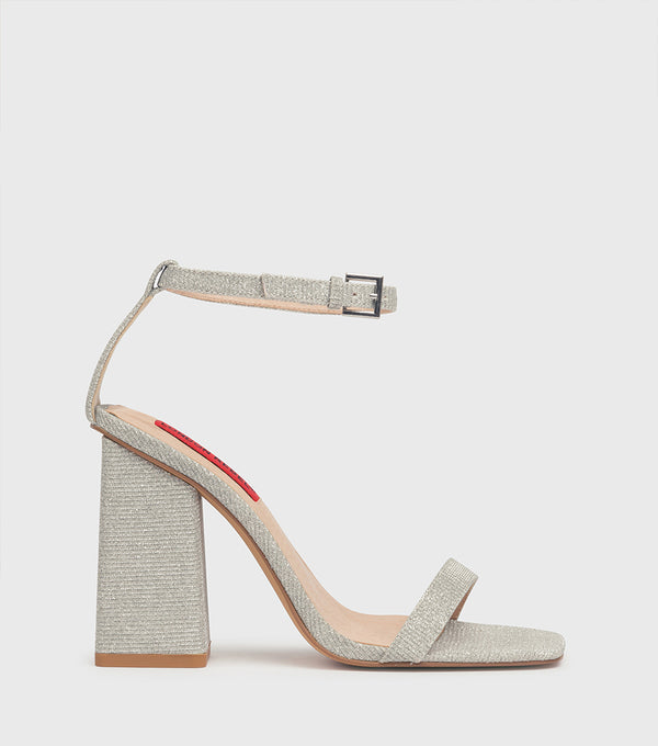 london Rebel Giselle Silver Sparkle Block Heel