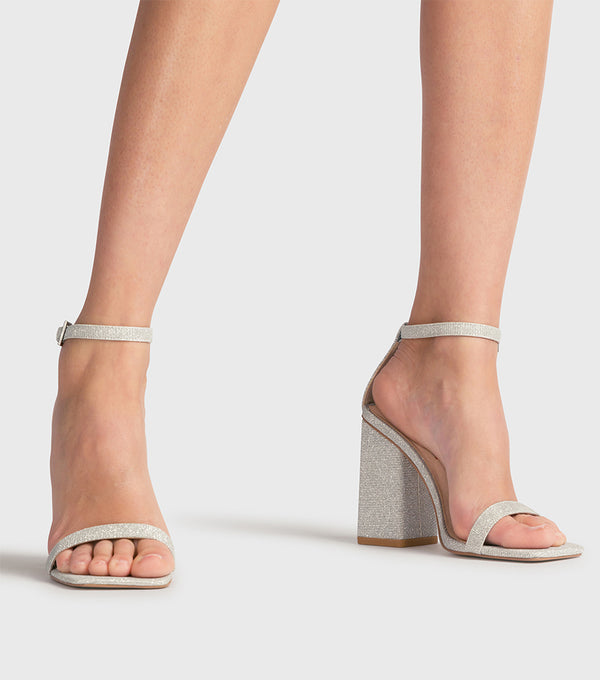 london rebel Giselle Silver Sparkle Block Heel