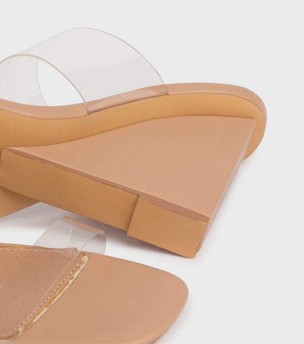 London Rebel Hannah Nude Perspex Wedge Shoes