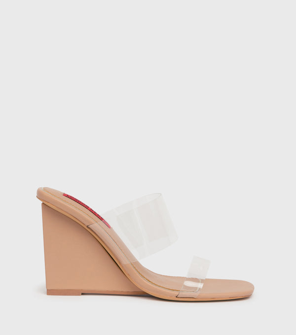 london rebel Hannah Nude Perspex Wedge Shoes