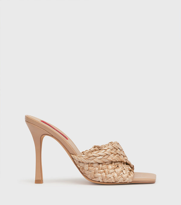 London Rebel Harper Pecan Woven Mule Sandal