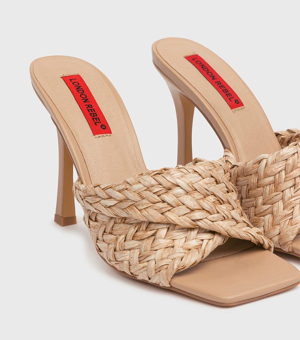London Rebel Harper Pecan Woven Mule Sandal