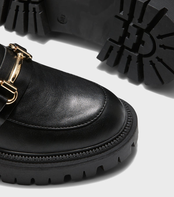 London Rebel Indie Black Chunky Chain Loafer Shoes