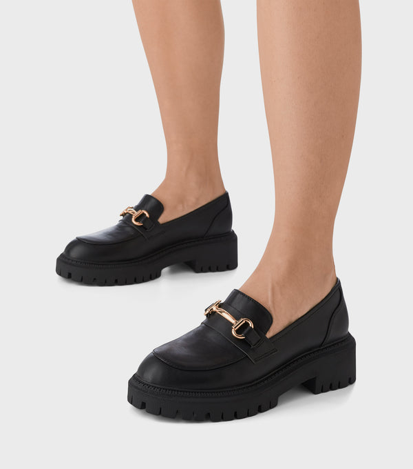 london rebel Indie Black Chunky Chain Loafer Shoes