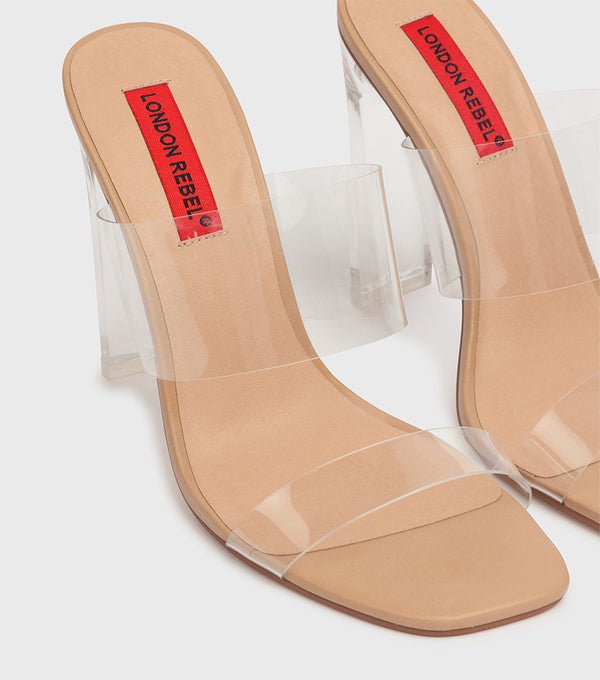 London Rebel Iris Clear Perspex Strap Heeled Shoe