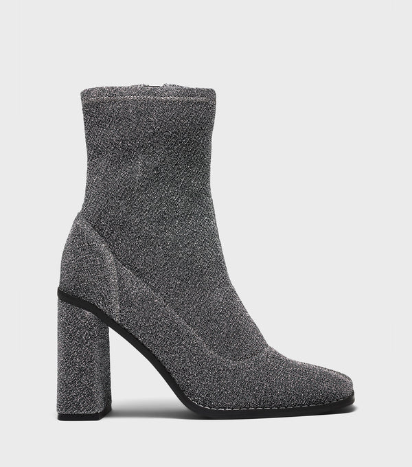 London Rebel Jessie Silver Block Heel Sock Boots