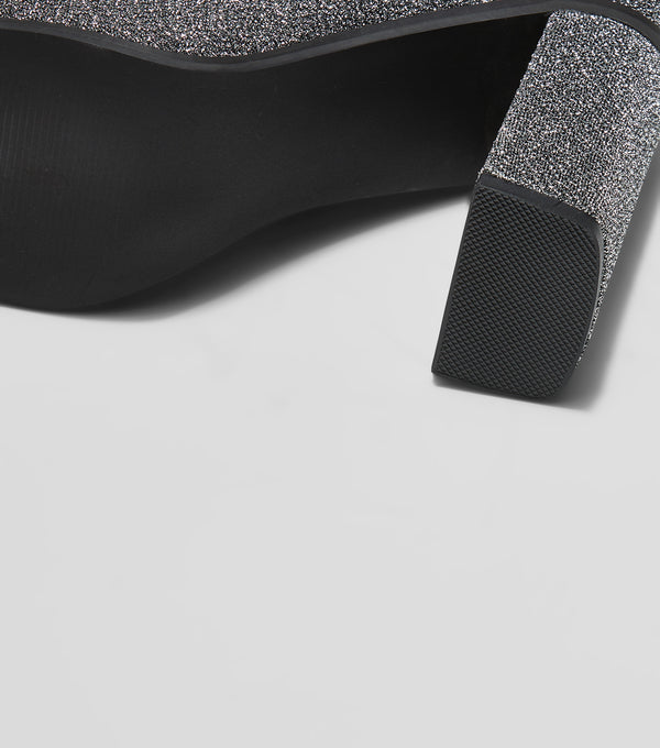 London Rebel Jessie Silver Block Heel Sock Boots