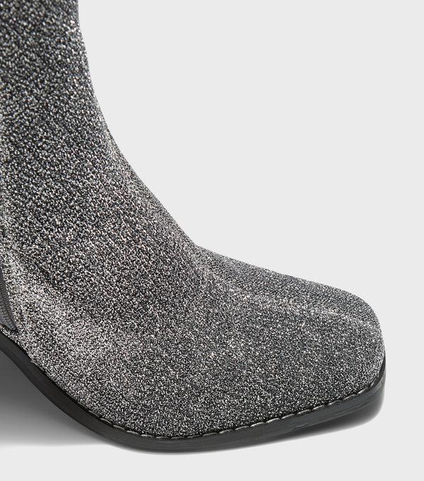 London Rebel Jessie Silver Block Heel Sock Boots
