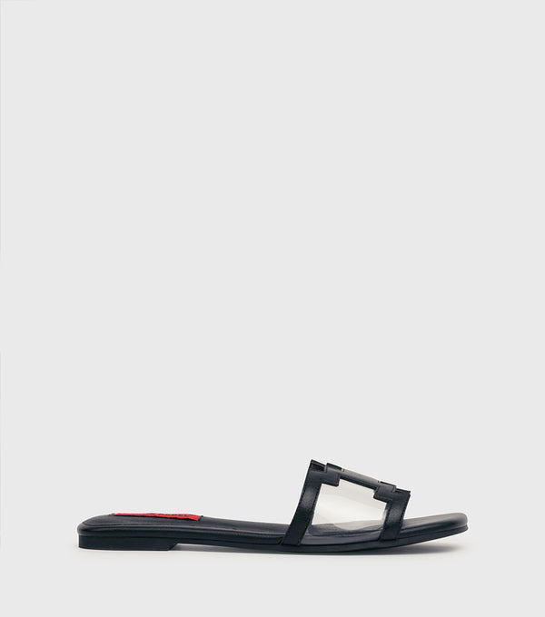 London Rebel Juliet Black Perspex Flat Sandal