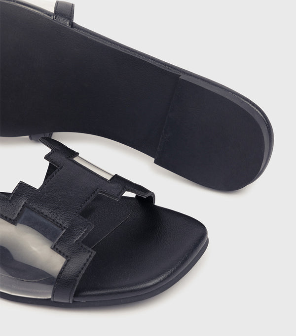 London Rebel Juliet Black Perspex Flat Sandal