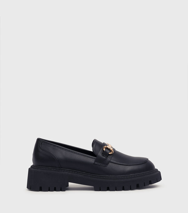 London Rebel Kira Black Chunky Chain Loafer