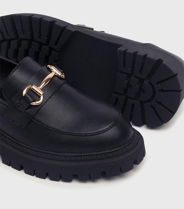 London Rebel Kira Black Chunky Chain Loafer