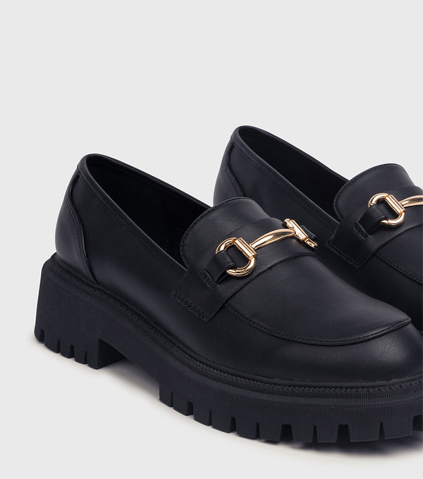 London Rebel Kira Black Chunky Chain Loafer