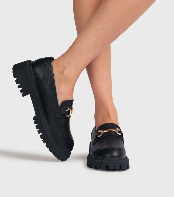 london rebel Kira Black Chunky Chain Loafer