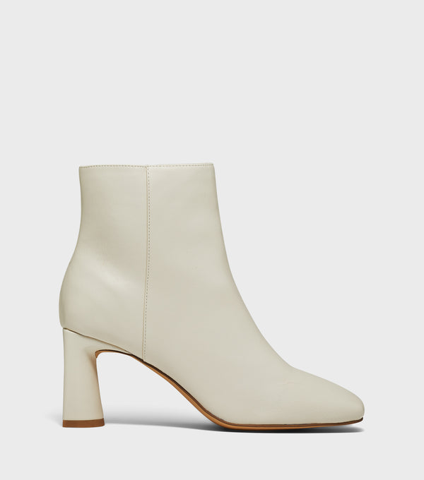 London Rebel Maddie Cream Block Heel Ankle Boots
