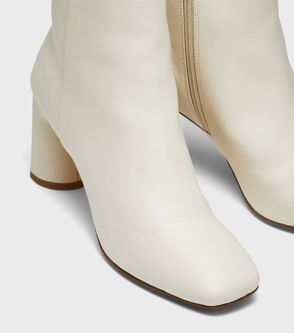 London Rebel Maddie Cream Block Heel Ankle Boots