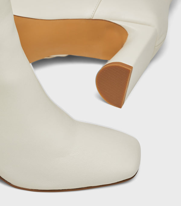London Rebel Maddie Cream Block Heel Ankle Boots