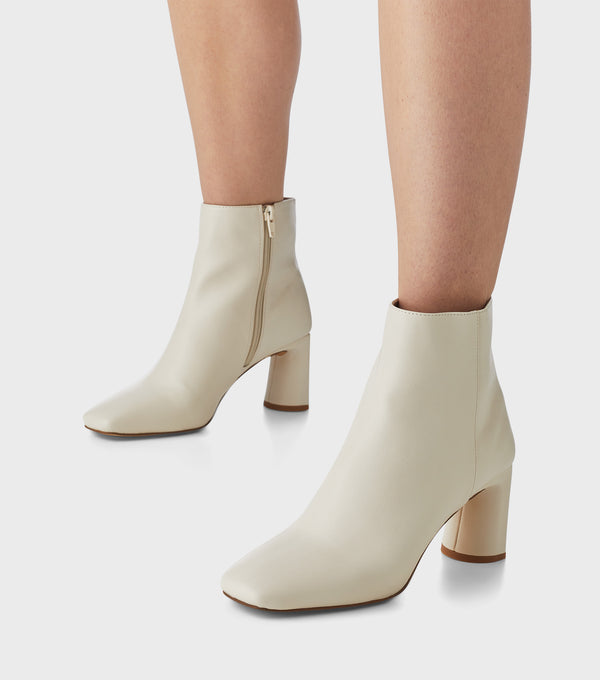 london rebel Maddie Cream Block Heel Ankle Boots