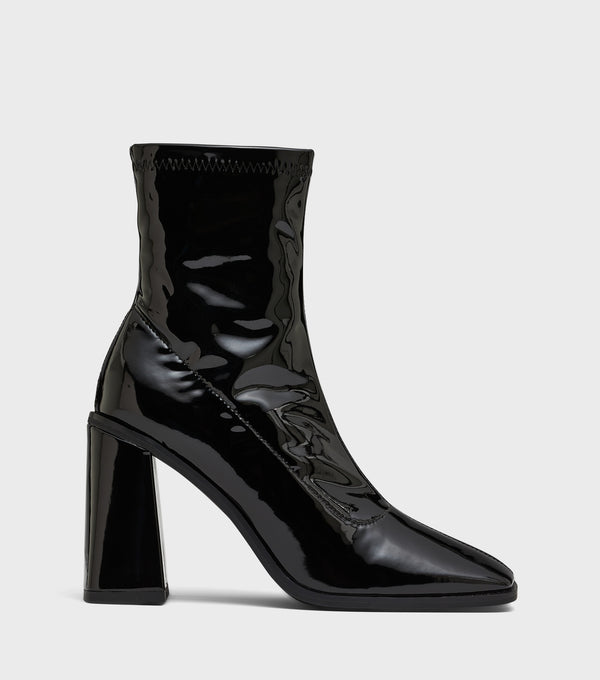 London Rebel Malin Black Block Heel Sock Boots