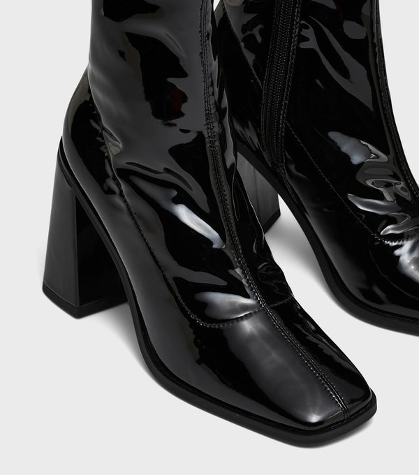 London Rebel Malin Black Block Heel Sock Boots