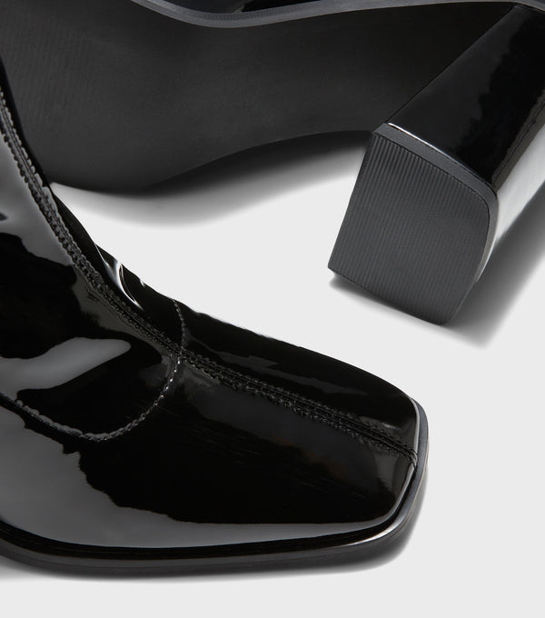 London Rebel Malin Black Block Heel Sock Boots