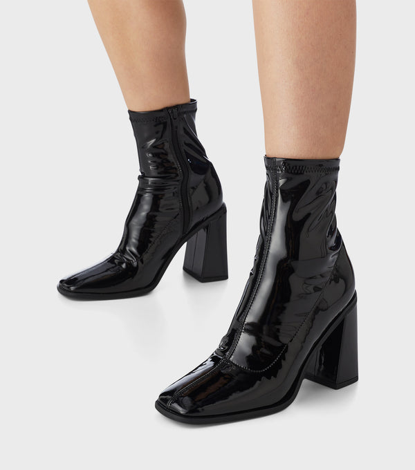 london rebel Malin Black Block Heel Sock Boots