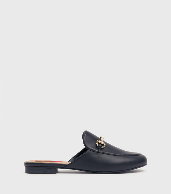London Rebel Myla Black PU Metal Trim Loafer