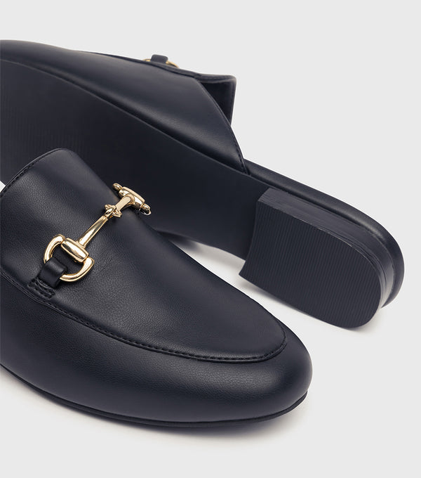 London Rebel Myla Black PU Metal Trim Loafer