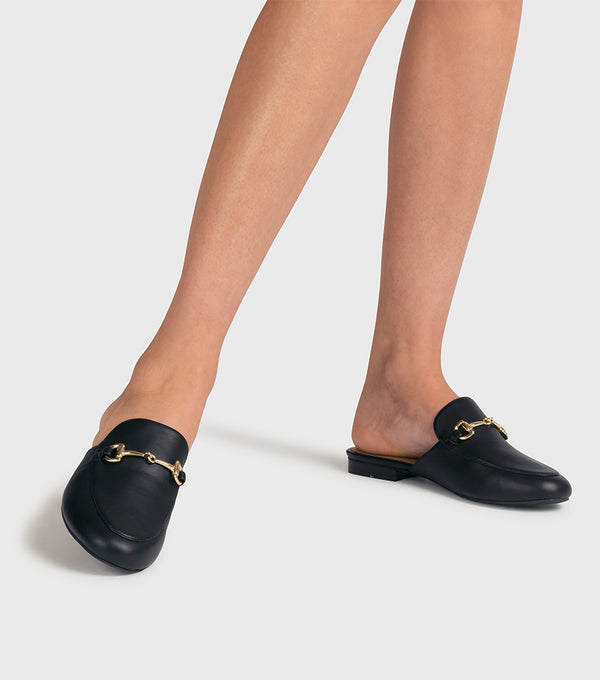 london rebel Myla Black PU Metal Trim Loafer