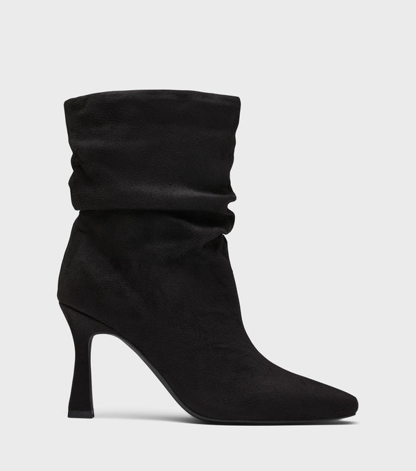 London Rebel Nadia Black Ruched Ankle Boots
