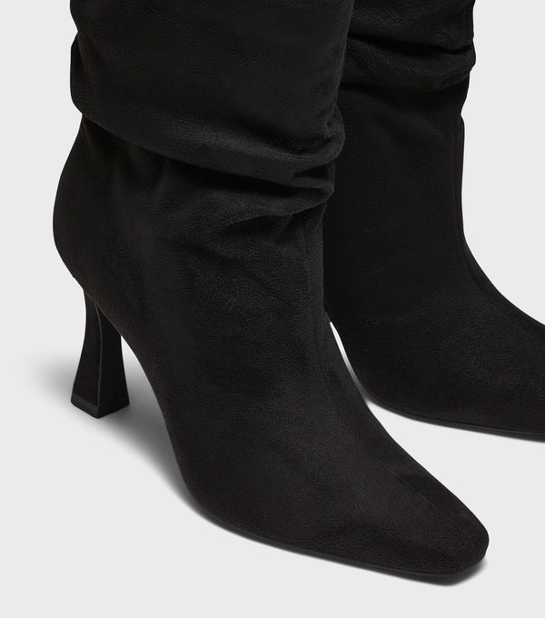 London Rebel Nadia Black Ruched Ankle Boots