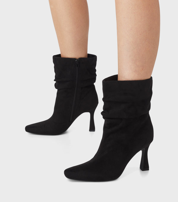 london rebel Nadia Black Ruched Ankle Boots