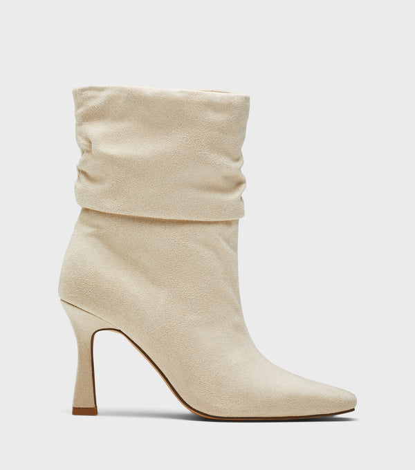 London Rebel Nadia Cream Ruched Ankle Boots