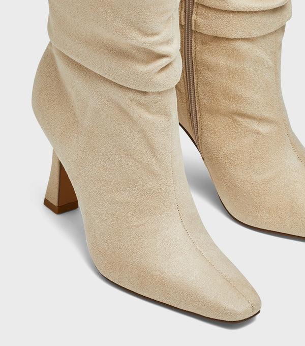 London Rebel Nadia Cream Ruched Ankle Boots