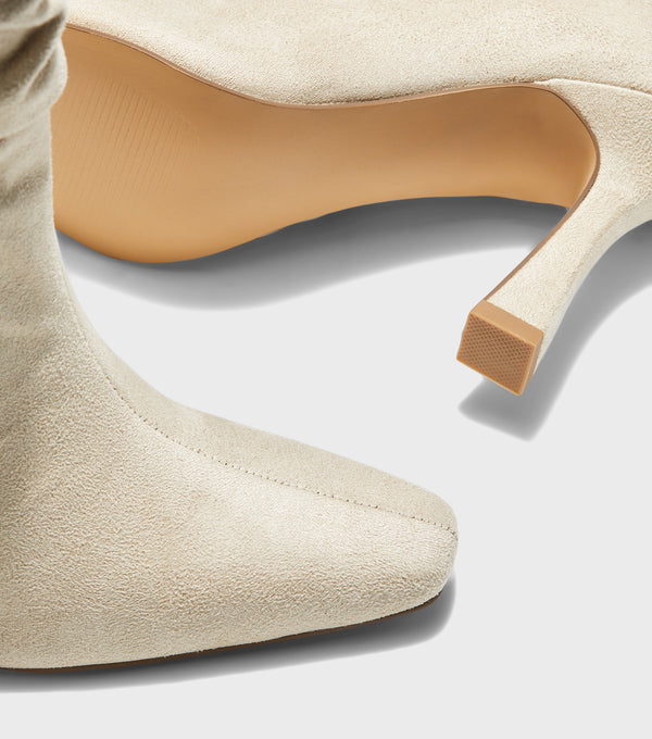 London Rebel Nadia Cream Ruched Ankle Boots