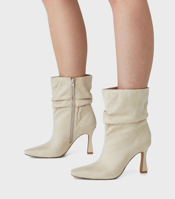 london rebel Nadia Cream Ruched Ankle Boots