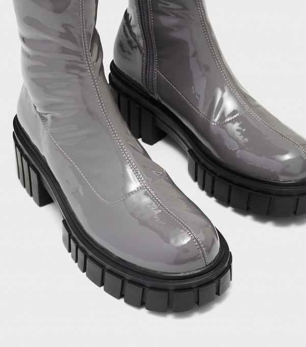 London Rebel Nadine Grey Flat Over The Knee Boots