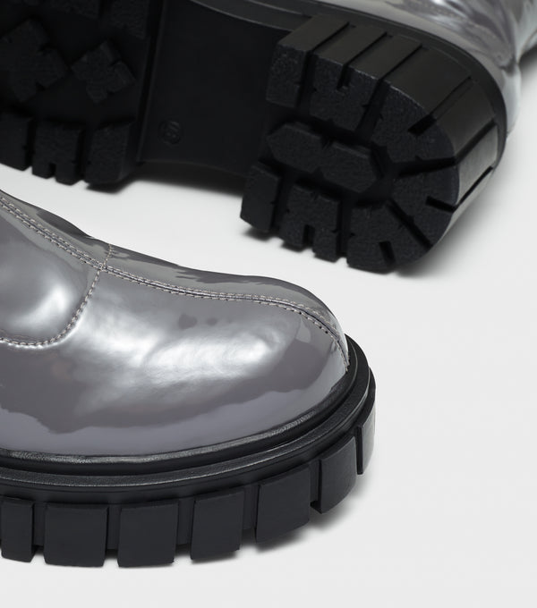 London Rebel Nadine Grey Flat Over The Knee Boots