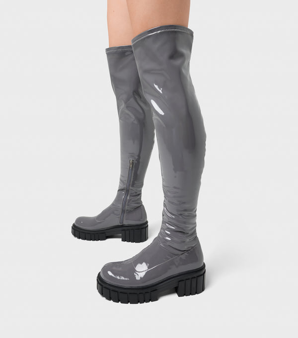 london rebel Nadine Grey Flat Over The Knee Boots
