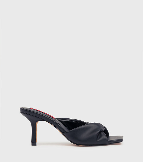 London Rebel Naomi Black Bow Heeld Mule