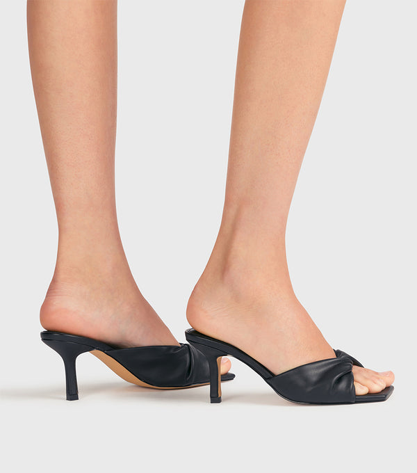 london rebel Naomi Black Bow Heeld Mule